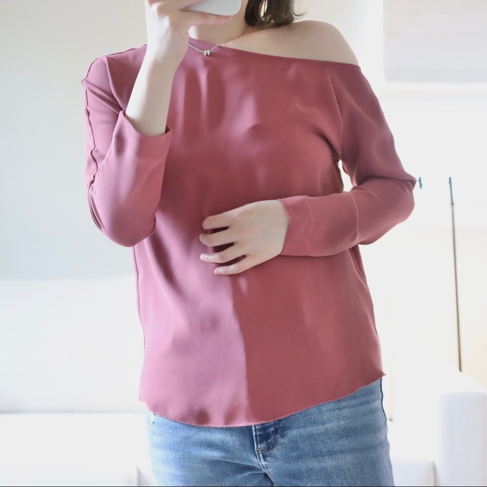 Aritzia Babaton one shoulder blouse in muted rose
